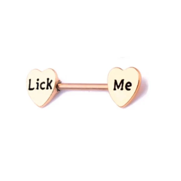 Rose Gold Nipple Rings "Bite Me" "Lick Me" "F*ck Me" You Choose Design 16G - Picture 3 of 5